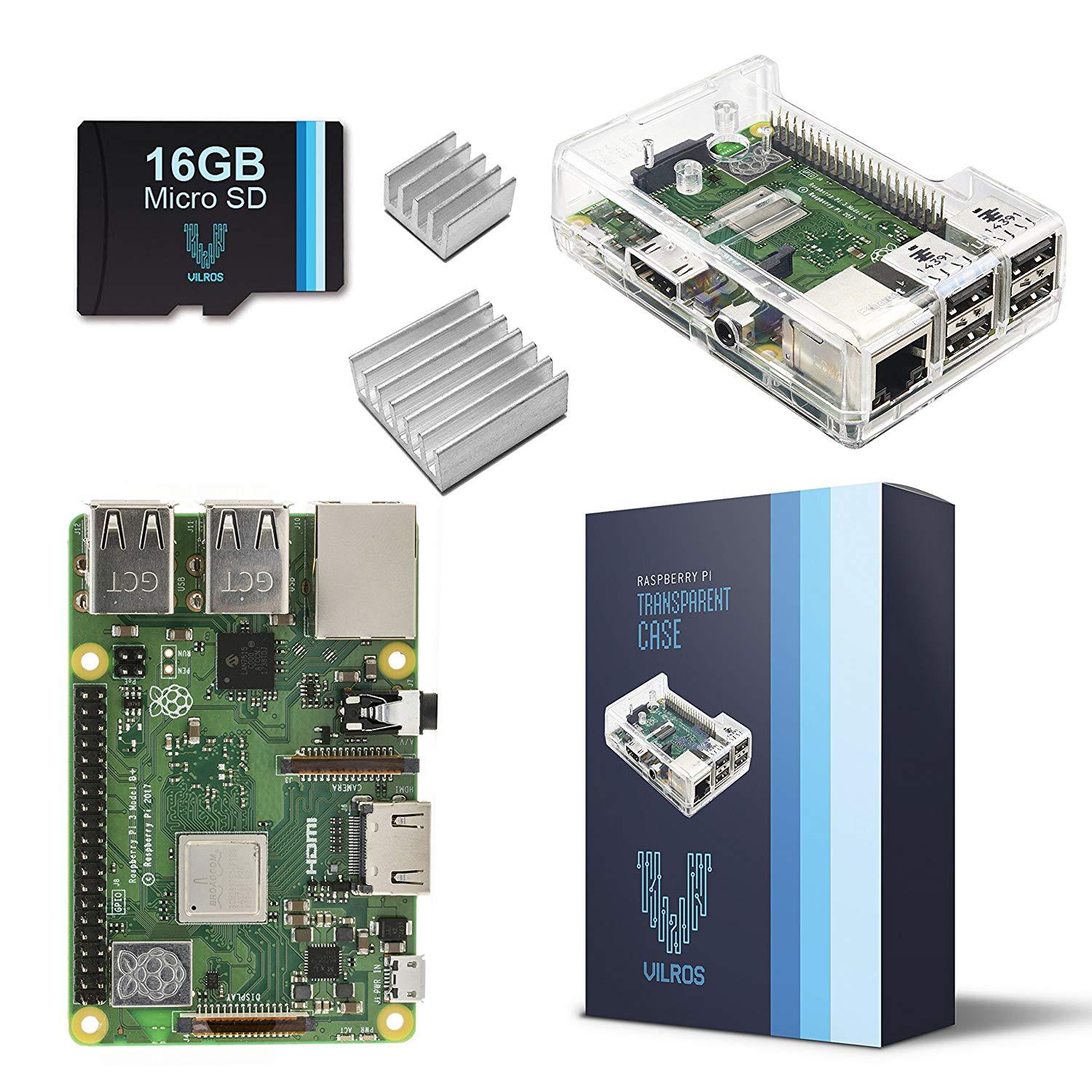 Vilros Raspberry Pi 3 Model B+ (B Plus) Barebones Kit-With Preloaded SD Card-Clear Transparent Case and Set of 2 Heatsinks | Vilros.com | Free Shipping