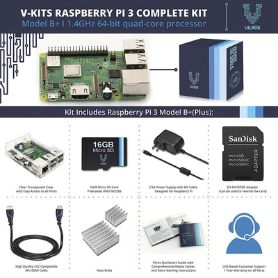 V-Kits Raspberry Pi 3 B+ (B Plus) Complete Starter Kit | Vilros.com | Free Shipping