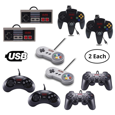 Vilros Retro Gaming Classic USB Controller Set- Includes: 2 NES Style USB Gamepads -2 SNES Style USB Gamepads-2 SEGA GENESIS Style USB Gamepads-2 PS2 Style USB Gamepads-2 N64 Style USB Gamepads | Vilros.com | Free Shipping