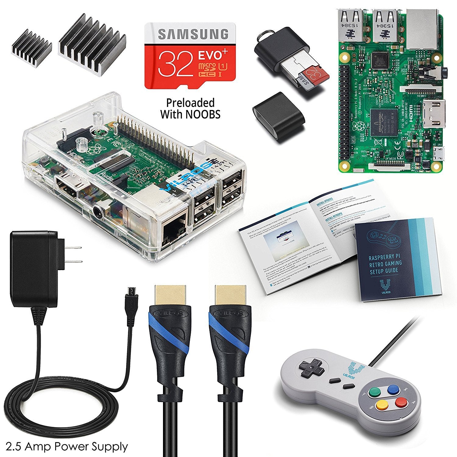 Raspberry Pi 3 Model B RetroPi Arcade Gaming Kit with Classic USB Gamepad | Vilros.com | Free Shipping