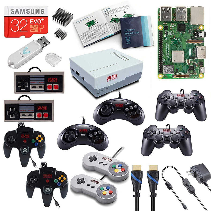 Vilros Raspberry Pi 3 Model B+ (B Plus) Retro Arcade Gaming Kit with Multi Retro Gaming Controller Set-Includes: 2 Each of NES, SNES, N64, PS2 & GENESIS Controllers | Vilros.com | Free Shipping