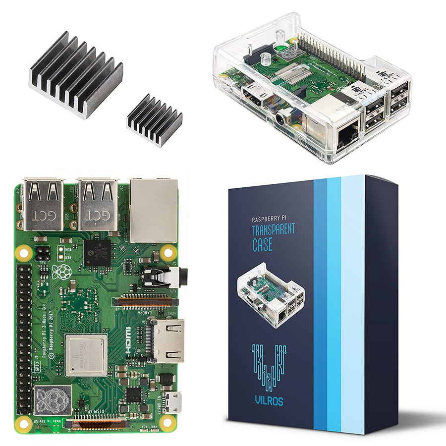 Vilros Raspberry Pi 3 Model B+ (B Plus) With Clear Transparent Case and Set of 2 Heatsinks | Vilros.com | Free Shipping