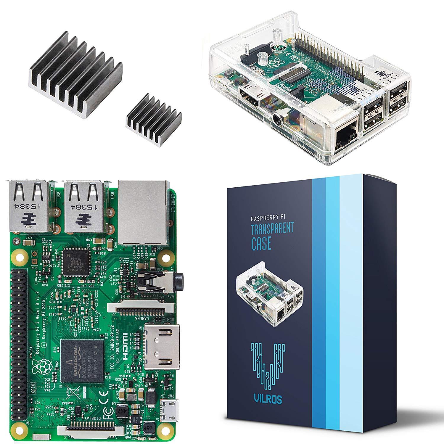 Vilros Raspberry Pi 3 Model B With Clear Transparent Case and Set of 2 Heatsinks | Vilros.com | Free Shipping