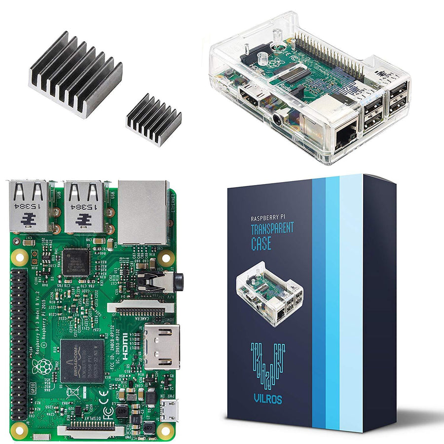 Vilros Raspberry Pi 3 Model B With Clear Transparent Case and Set of 2 Heatsinks | Vilros.com | Free Shipping