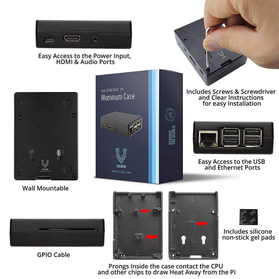 Vilros Raspberry Pi 3 Model B+ Heavy Duty Aluminum Alloy Pi Cooling Case | Vilros.com | Free Shipping