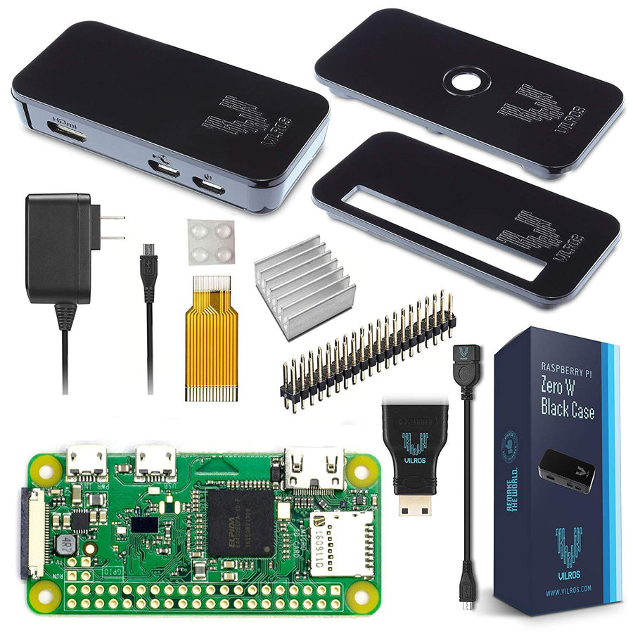 Vilros Raspberry Pi Zero W Basic Starter Kit- Black Case Edition-Includes Pi Zero W -Power Supply & Premium Black Case-Vilros.com